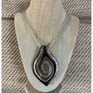 VENTIAURUM Murano Italian Glass Multi-Strand Seed Bead Necklace Swirl Pendant